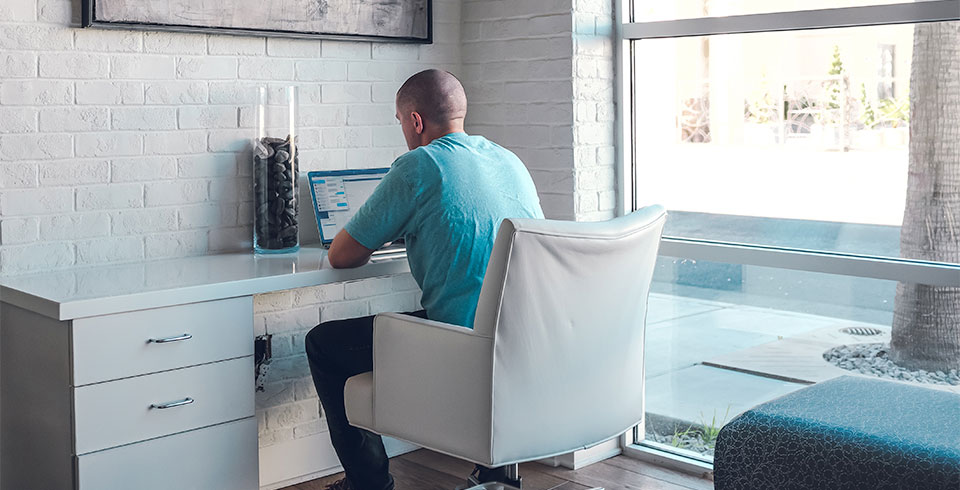 services man at desk